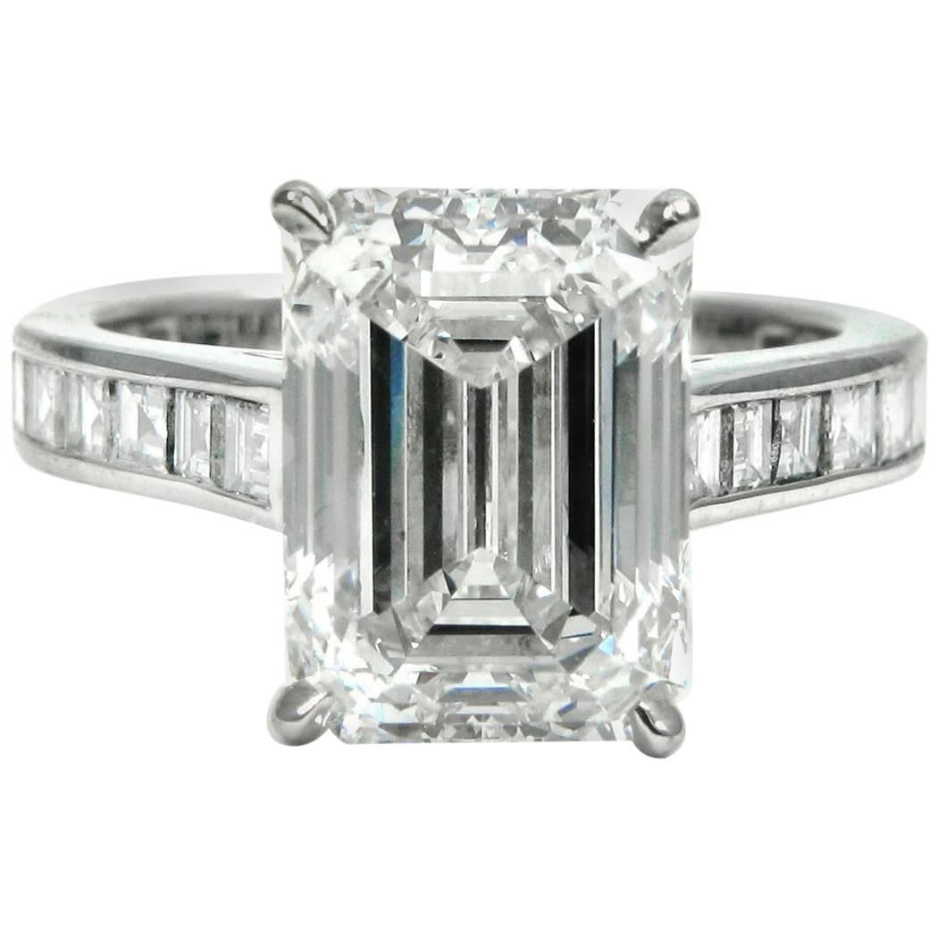 GIA Certified 4.01 Carat Emerald  Diamond Platinum Engagement Ring by J Birnbach