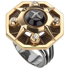 Elie Top Etoile Mystery Octogonal Diamond Onyx Ring 