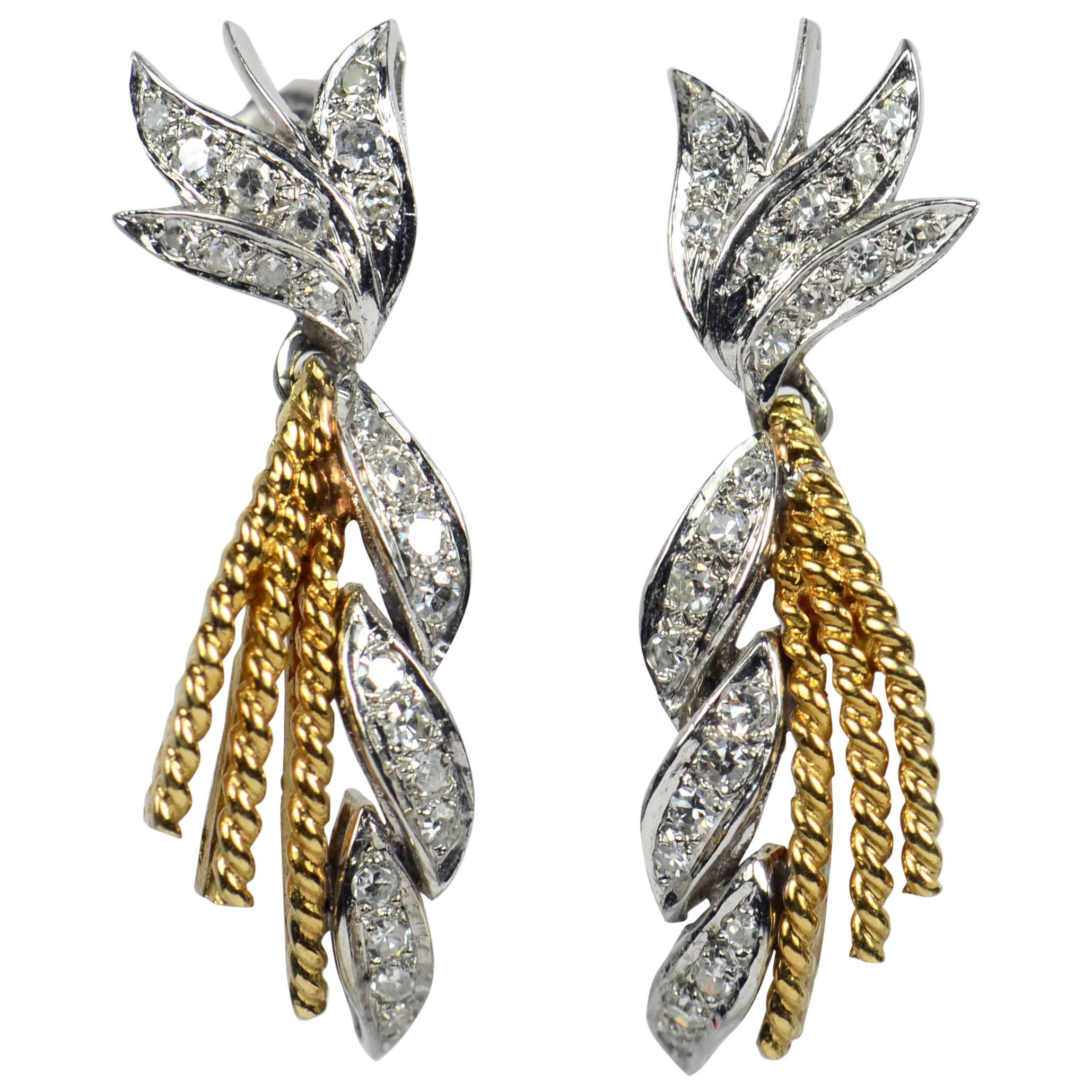Diamond Gold Drop Earrings, circa 1960