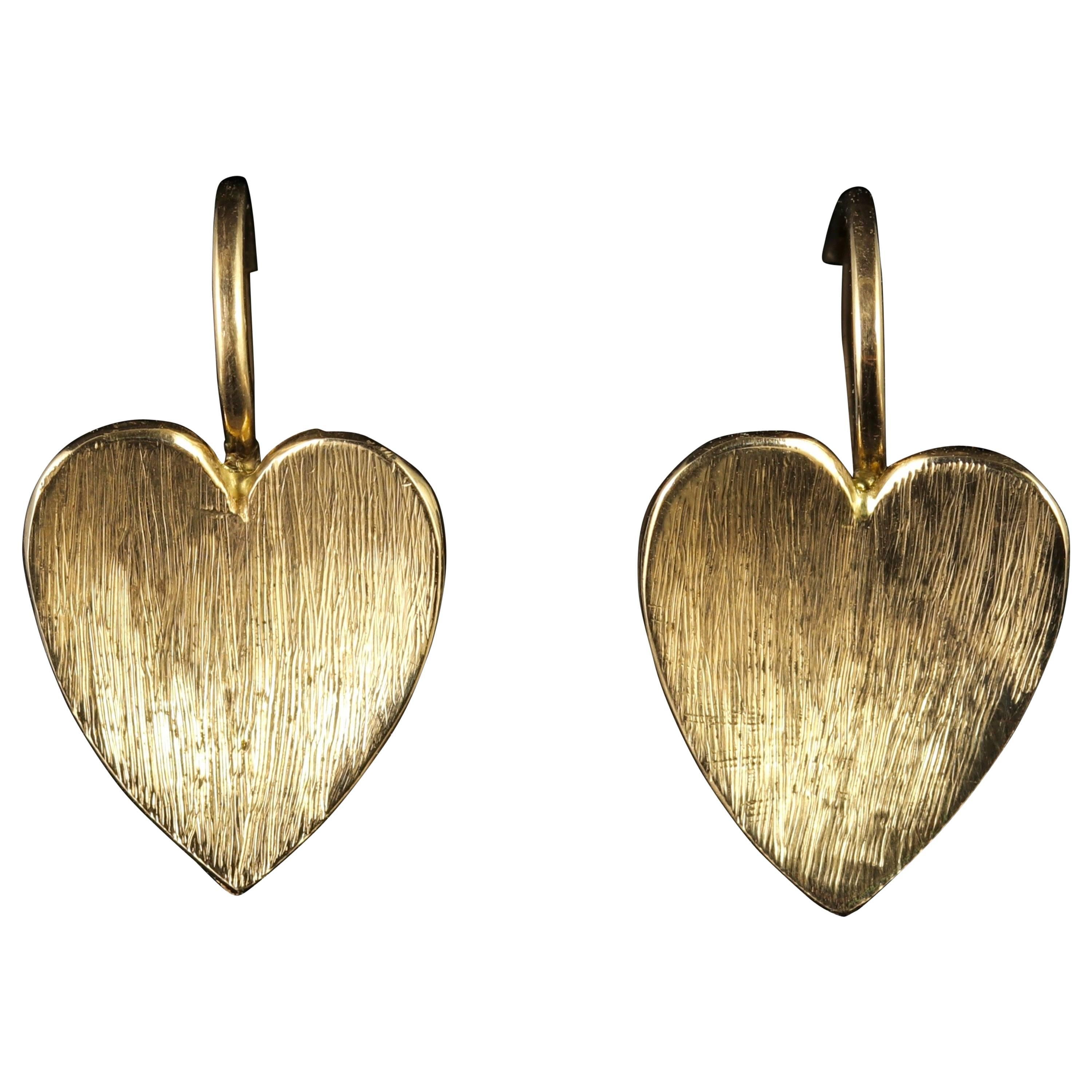 Antique Victorian Gold Heart Earrings, circa 1900
