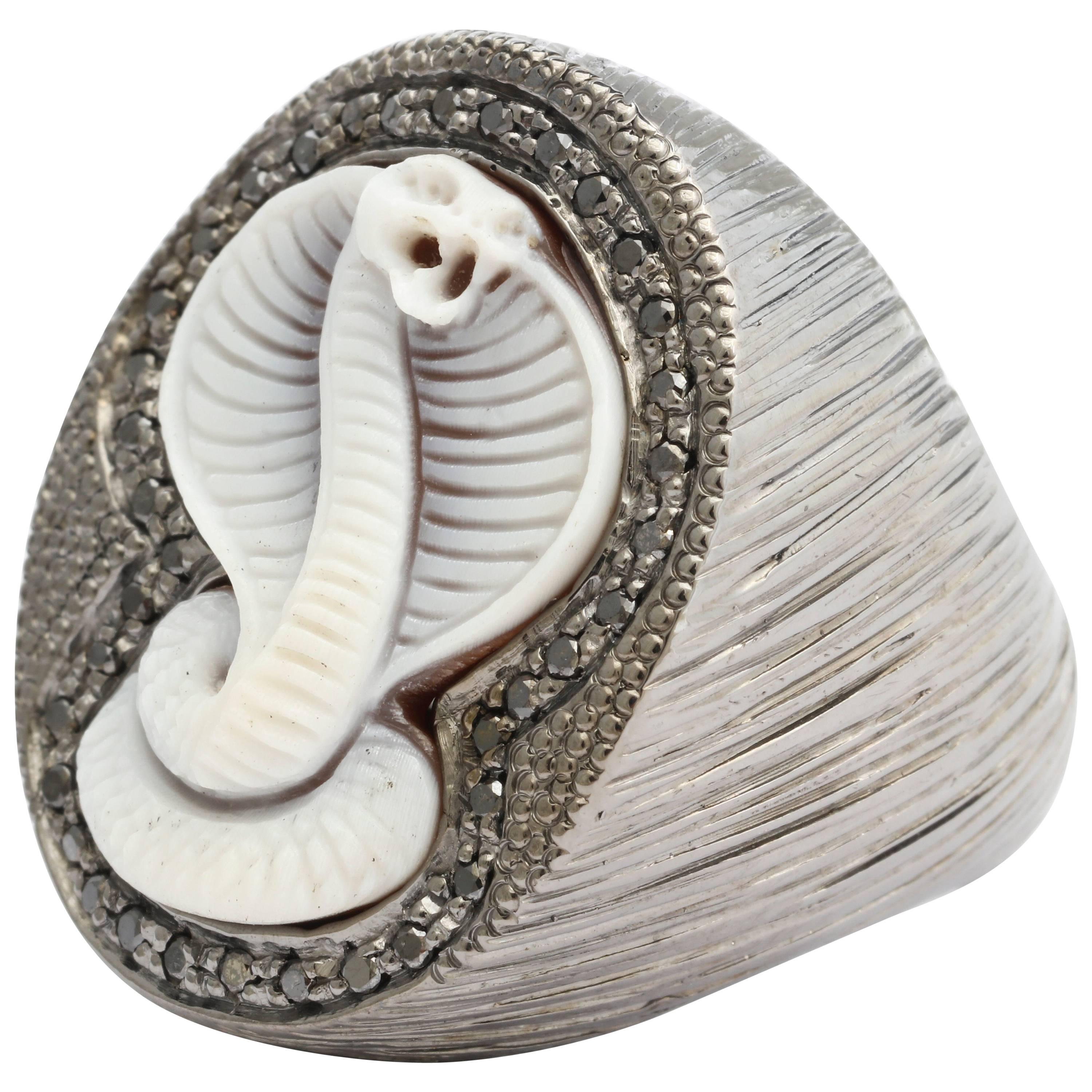 Amedeo Cobra Cameo and Black Diamonds Ring For Sale