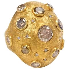 1960s Italian Diamond and Gold Bombe Ring