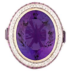 Amethyst, Pink Sapphire and Diamond Ring 6