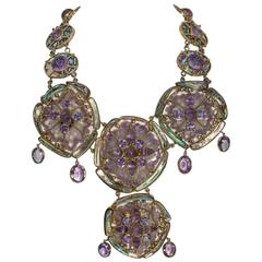 Tony Duquette Impressive Very Large Amethyst Abalone Unique Necklace