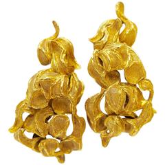 1960s Greek Freeform Gold Clip Earrings 