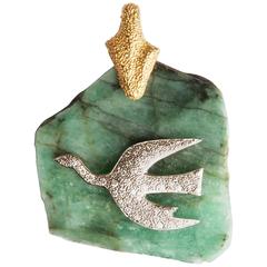 1963 Georges Braque Emerald Brilliant Cut Diamond Gold Gaea Zephir Pendant