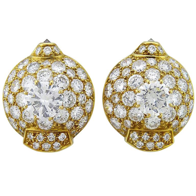 Cartier Diamond 18K Yellow Gold Earrings For Sale at 1stdibs