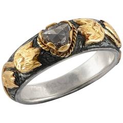 Carved Leaf Diamond Gold Ring 10