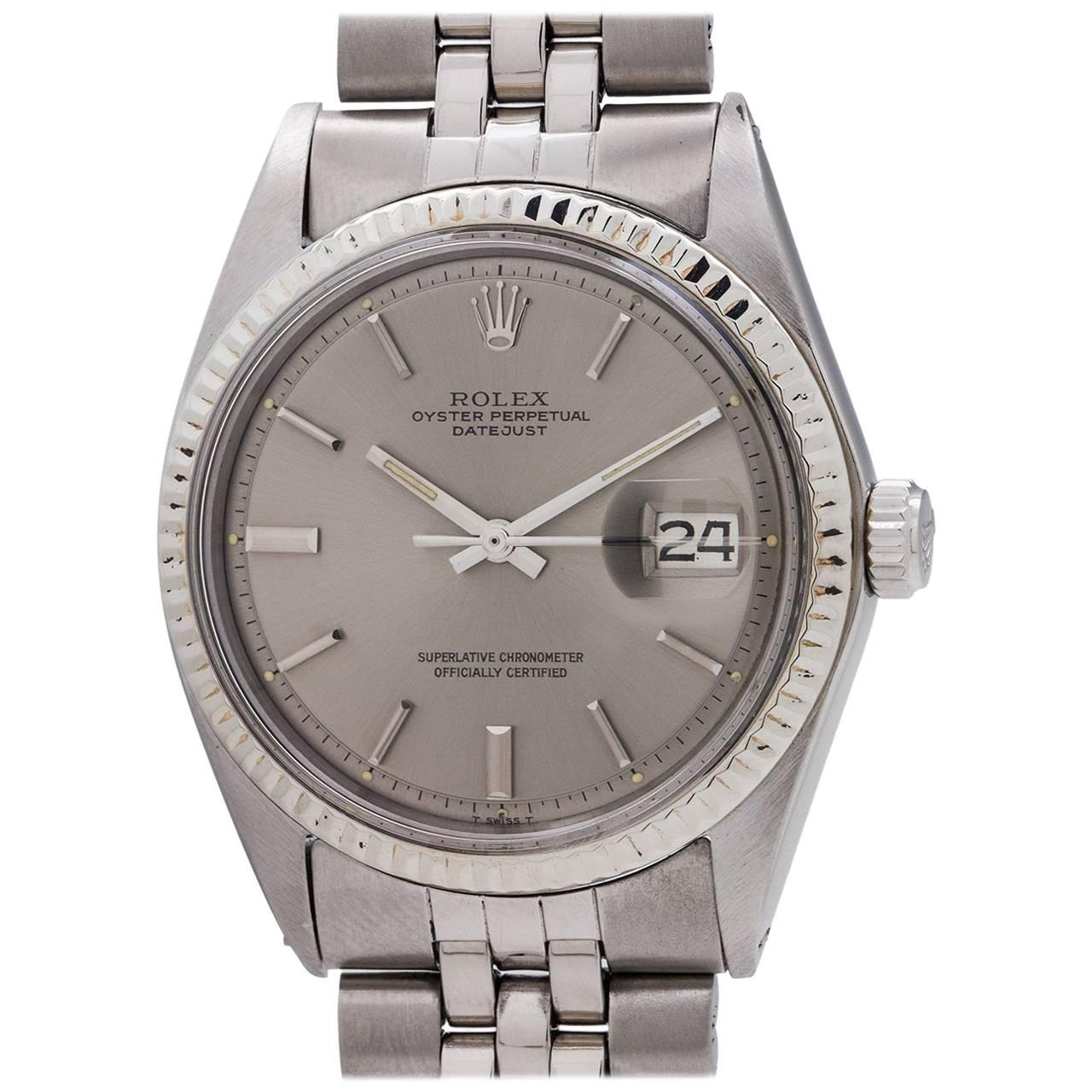 Rolex Stainless Steel Datejust Grey Pie Pan Dial Self Winding Wristwatch