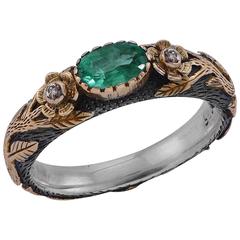 Luna Floral Emerald Silver Gold Ring 5