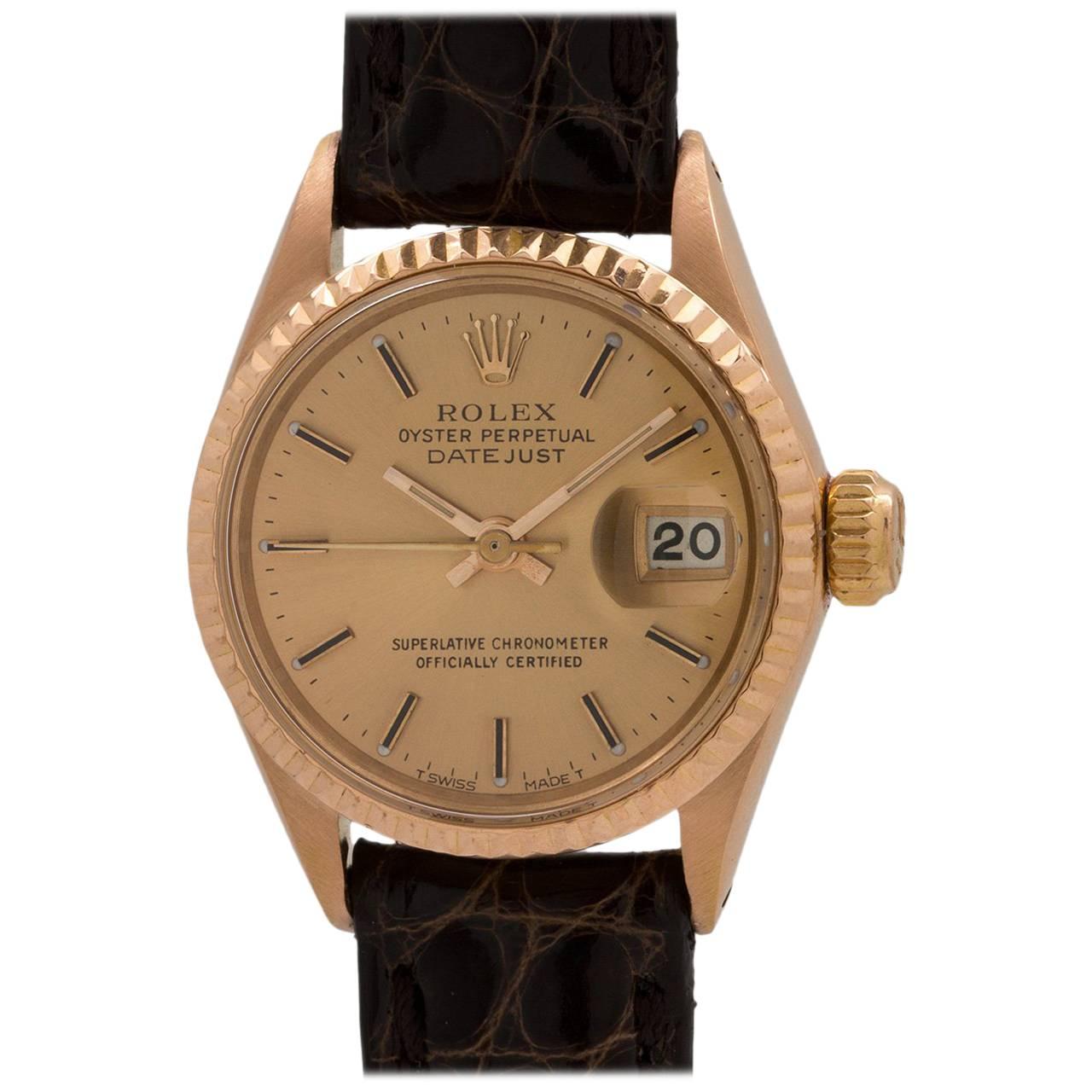 Rolex Ladies Rose Gold Datejust Self Winding Wristwatch Ref 6917, circa 1987 For Sale
