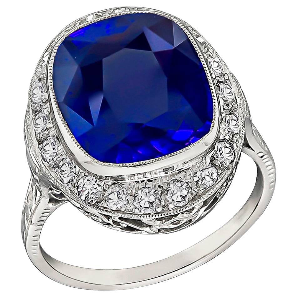 Art Deco 7.34 Carat Sapphire Diamond Platinum Ring