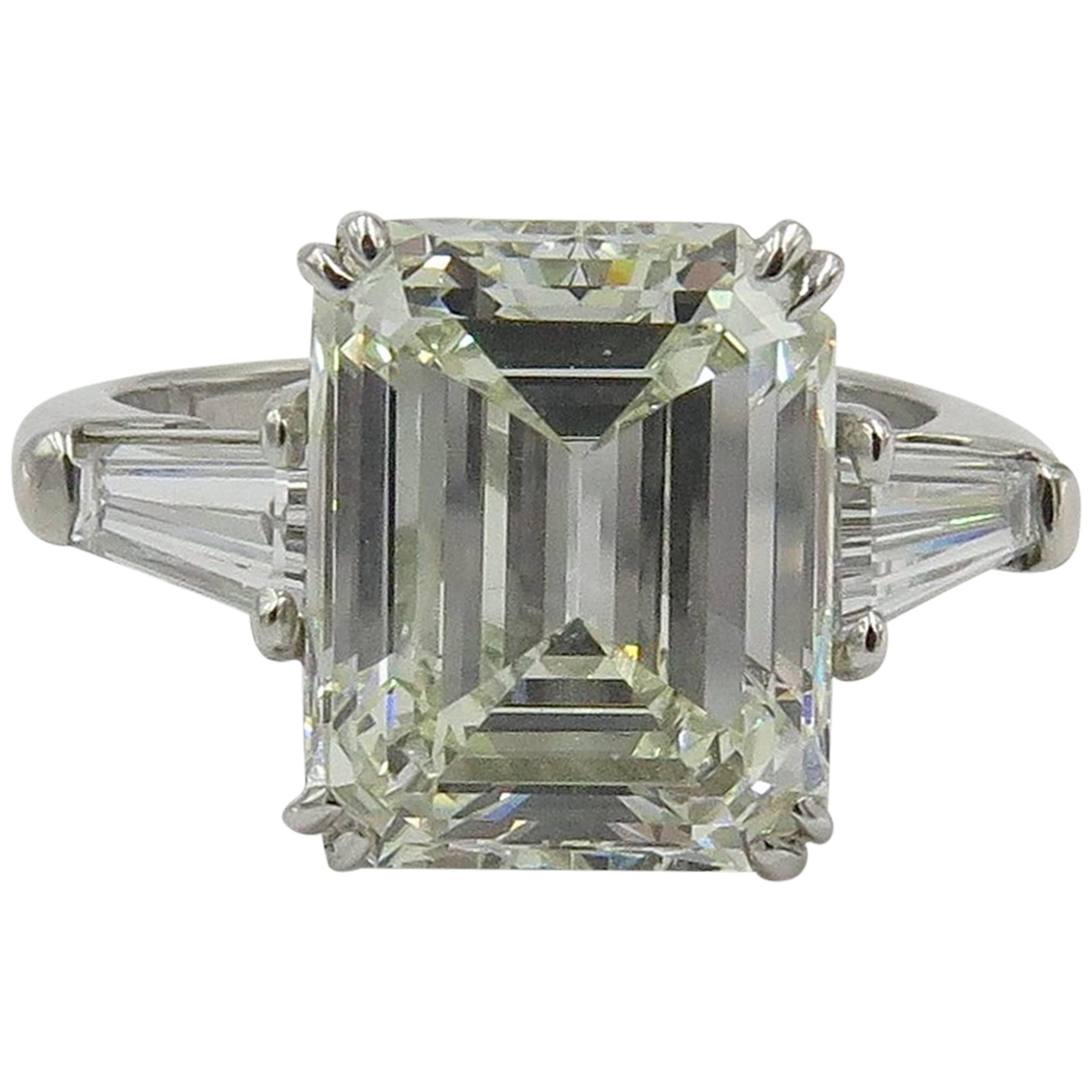 4.00 Carat GIA Cert Emerald Cut Diamond Platinum Engagement Ring at 1stDibs