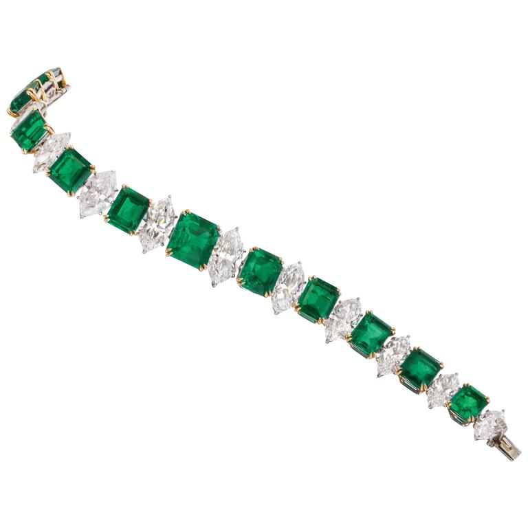 Magnificent Harry Winston Gia Cert Diamond Colombian Emerald Magnificent Harry Winston Gia Cert Diamond Colombian Emerald Bracelet For