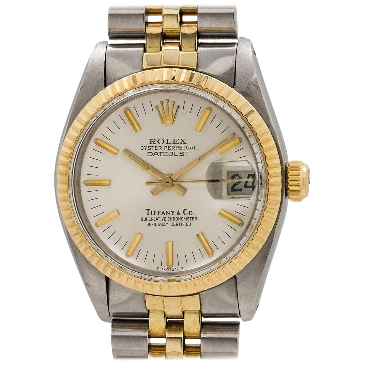 Rolex Tiffany & Co. Yellow Gold Stainless Steel Datejust Self Winding Wristwatch