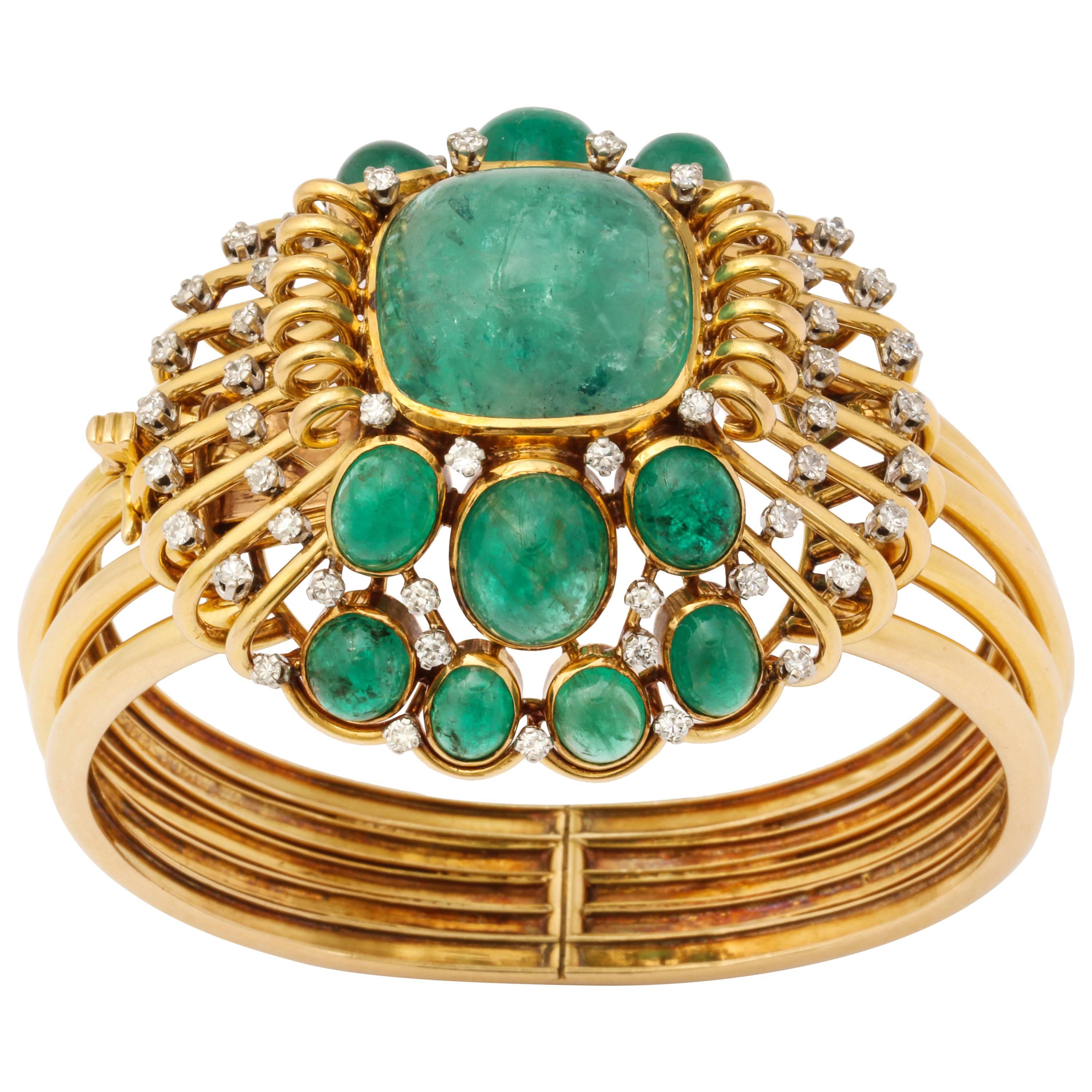 Mauboussin Retro Emerald and Diamond Bangle Bracelet