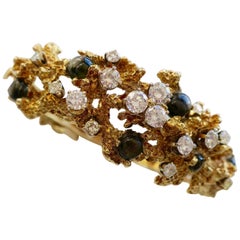 Black Star Sapphire and Diamond Free-Form Bracelet, circa 1970 2