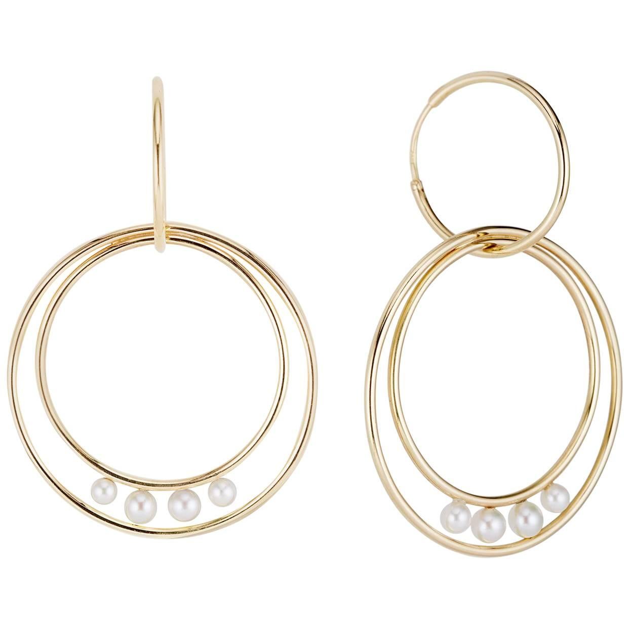 Cushla Whiting Planetary Pearl Gold Hoop Earrings For Sale