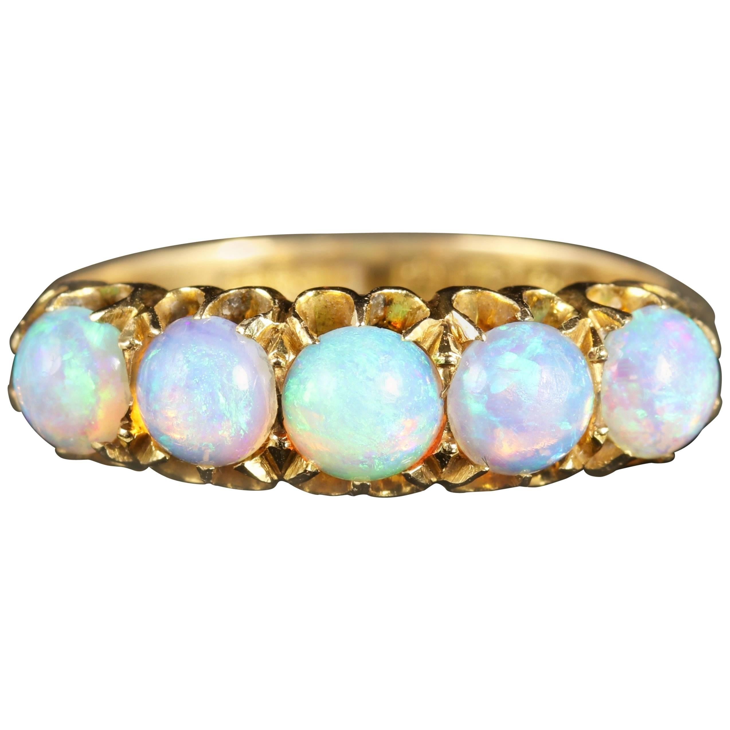 Antique Victorian Opal Gold Ring Natural Opal Blues, 1901
