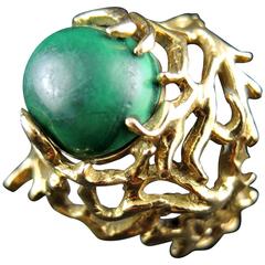 Malachite 1970s Gold Ring