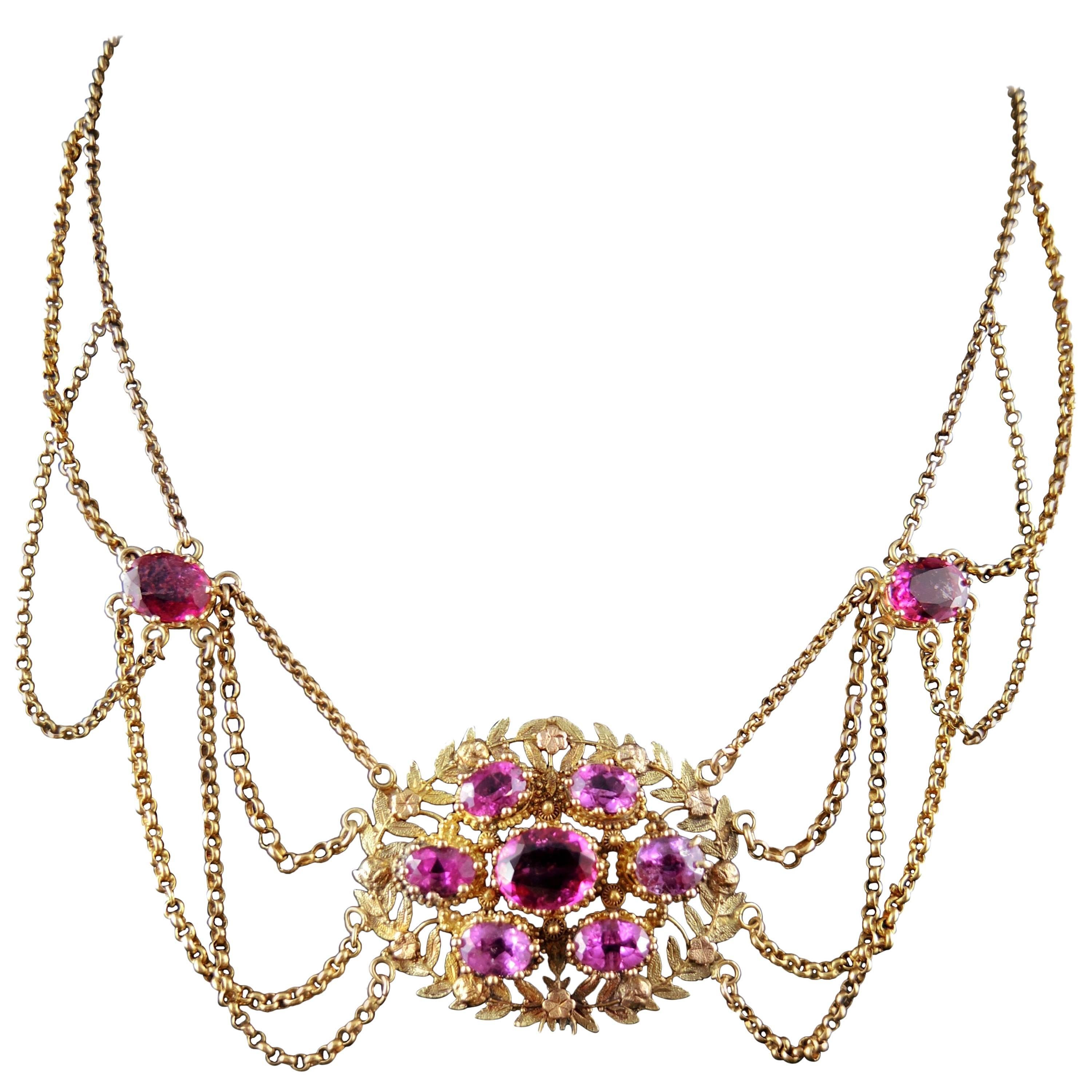 Early 19th Century Esclavage Multistrand Necklace with Pink Tourmalines
