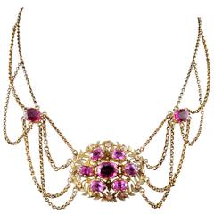 Antique Early 19th Century Esclavage Multistrand Necklace with Pink Tourmalines