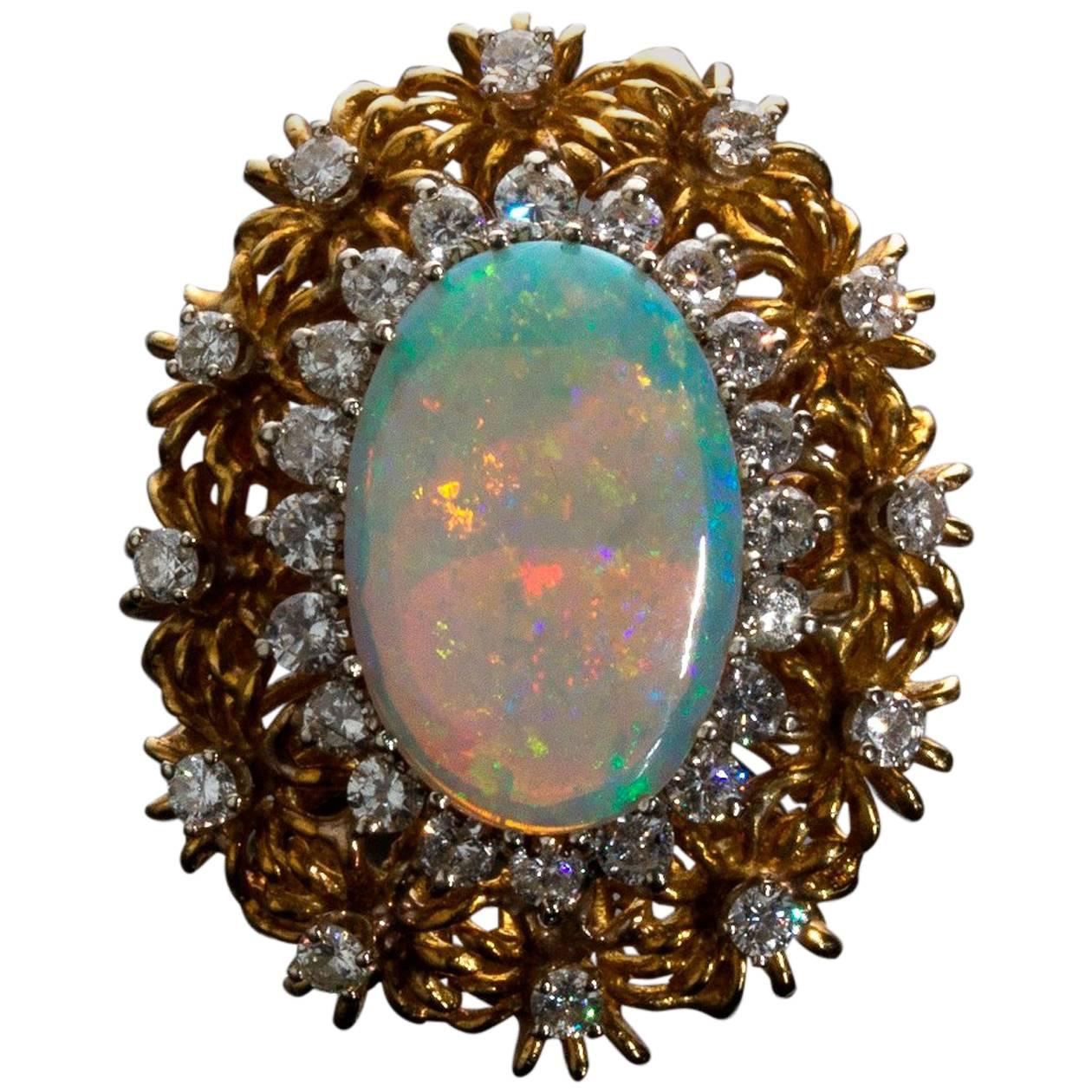 Opal and Diamond Vintage Gold Ring