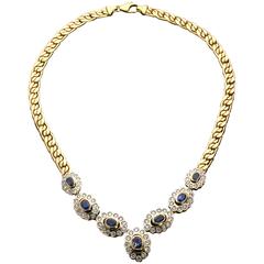 Blue Sapphire and Diamond Gold Necklace