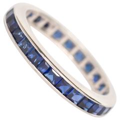 1940s Art Deco White Gold French Cut Sapphire Eternity Band Ring