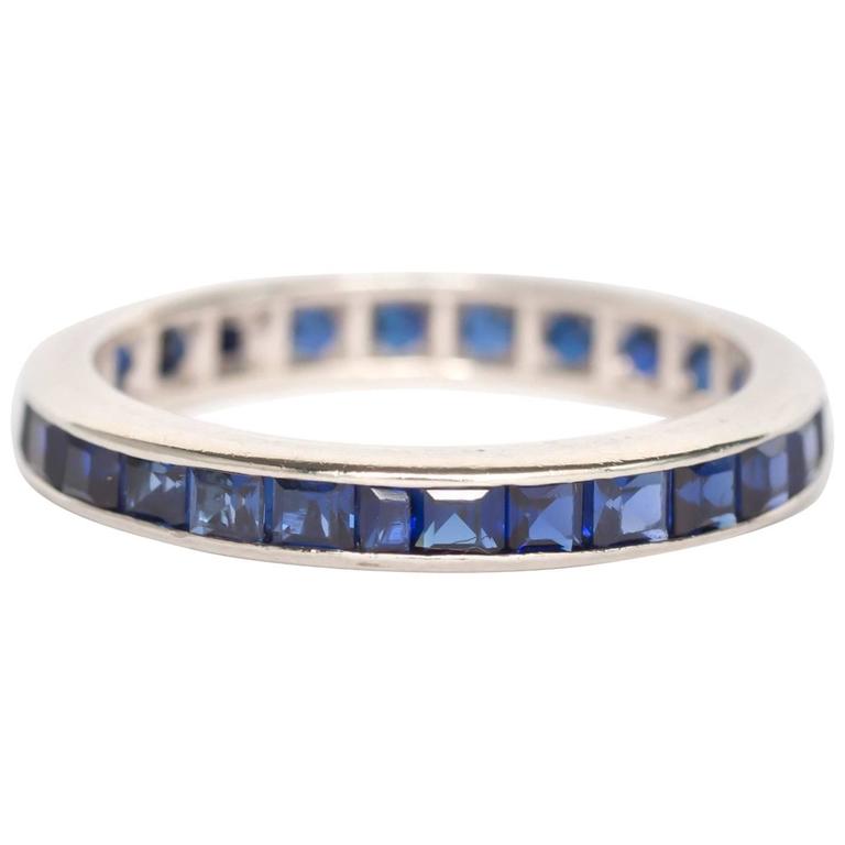 1940s Art Deco White Gold French Cut Sapphire Eternity Band Ring at 1stDibs