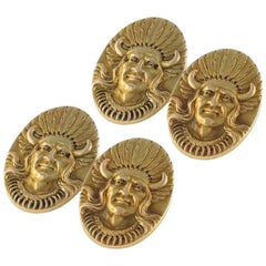 Antique Gold American Indian Chief Cuff Links