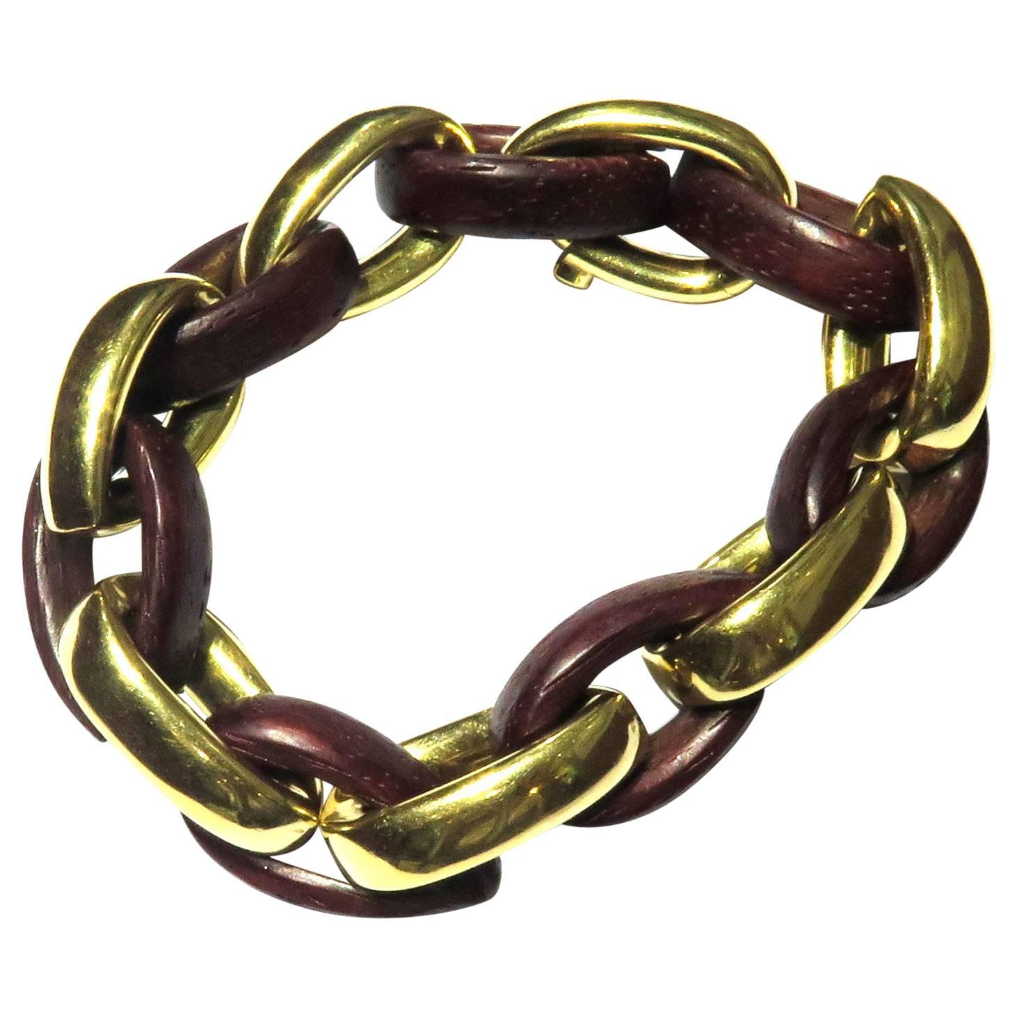 Uniquely Shaped Gold Wood Large Link Bracelet