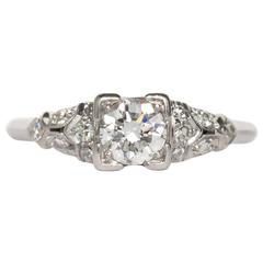 1940s Art Deco Transitional European Cut Diamond Platinum Wedding Ring
