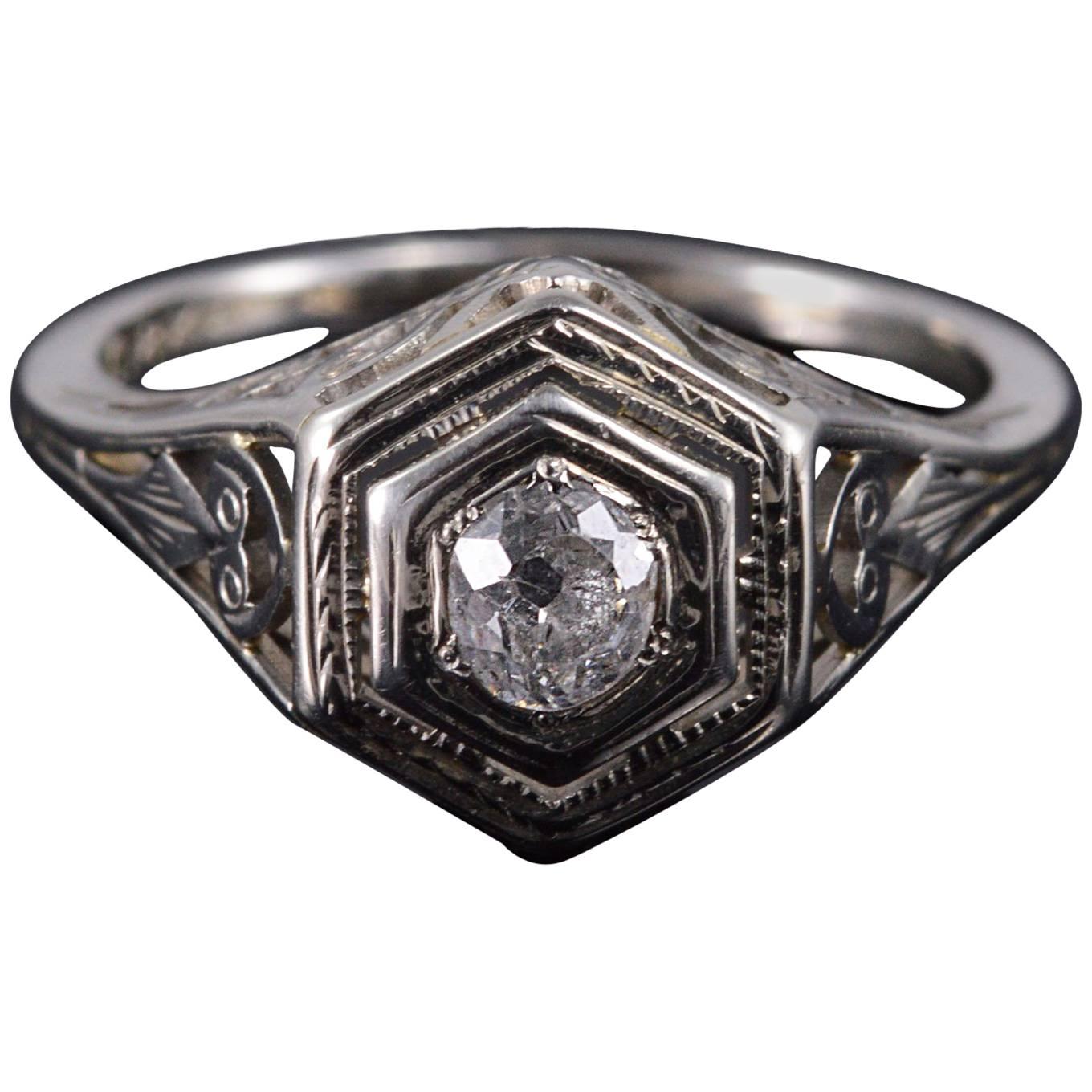 Classic Art Deco Diamond White Gold Engagement Ring