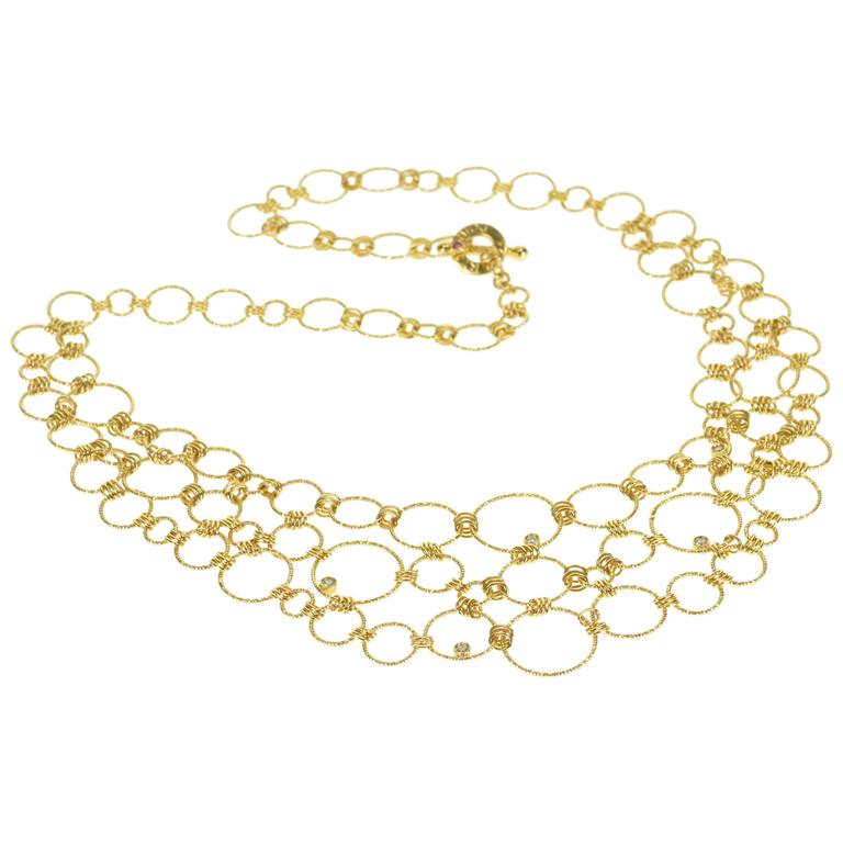 Roberto Coin Stunning Diamond Gold Circle Link Statement Necklace at