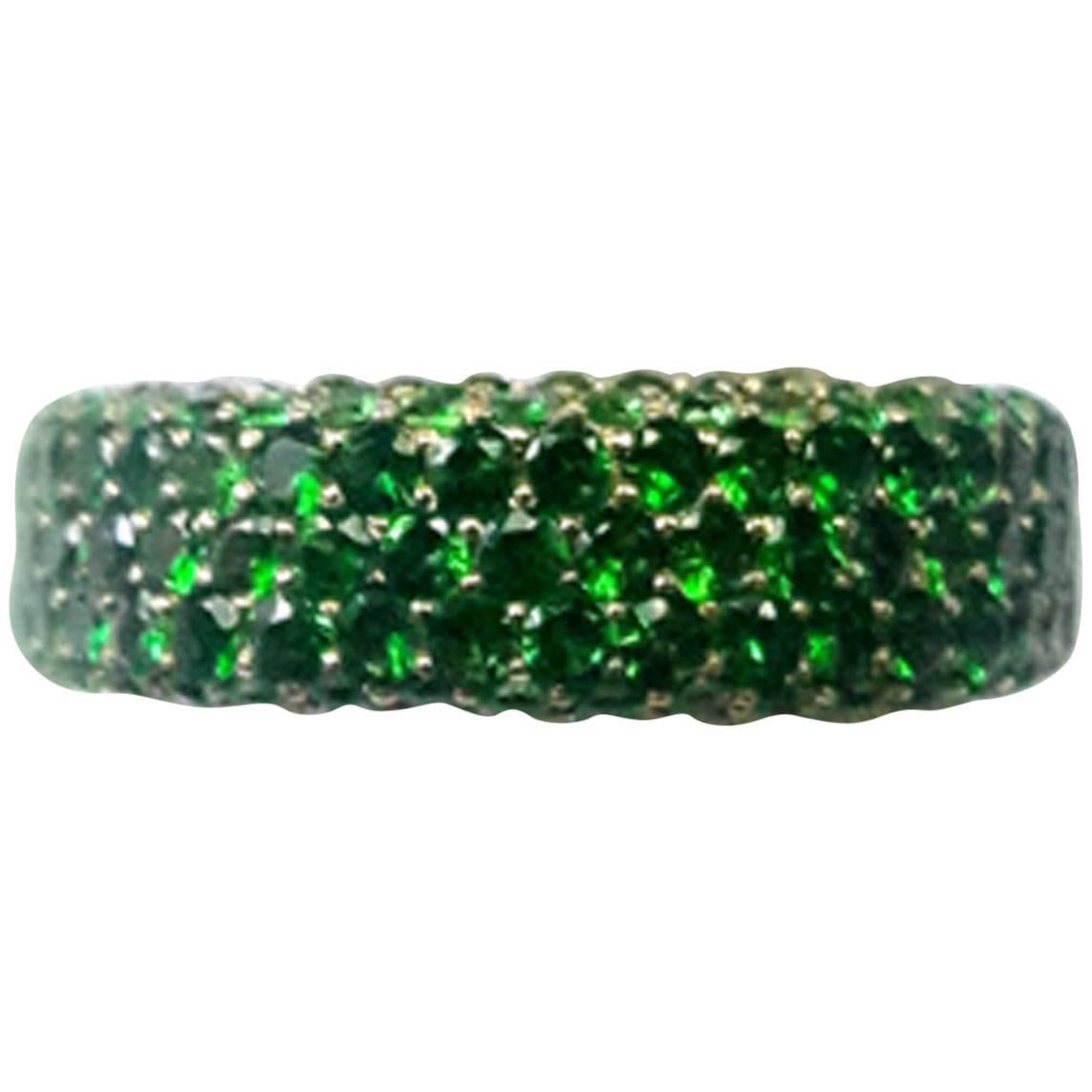 Tsavorite Garnet Pave Band Ring in Yellow Gold For Sale