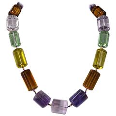 One off Statement Amethyst Lemon and Beer Quartz Gold Necklace 4