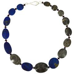 Bryozoan Fossil Coral Lapis Lazuli Onyx Silver Necklace