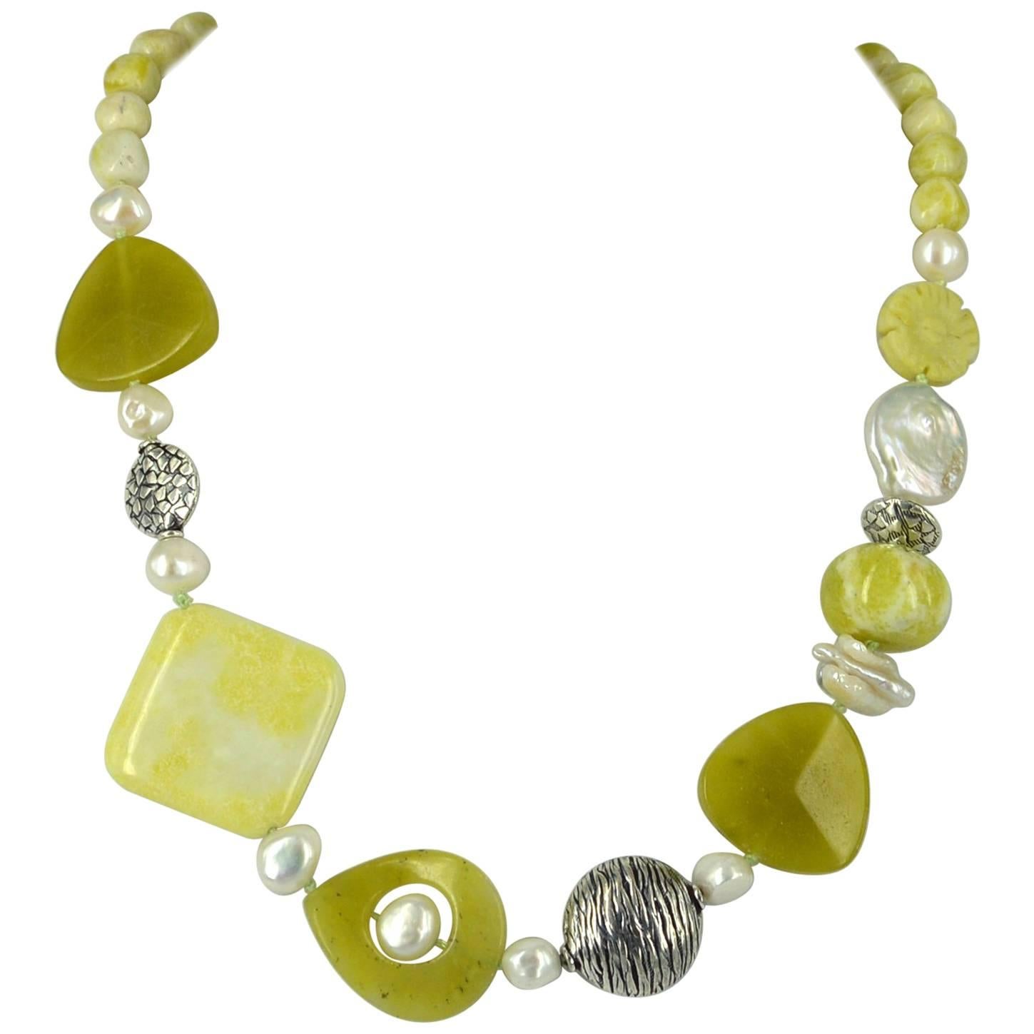 Jade Pearl Silver Necklace