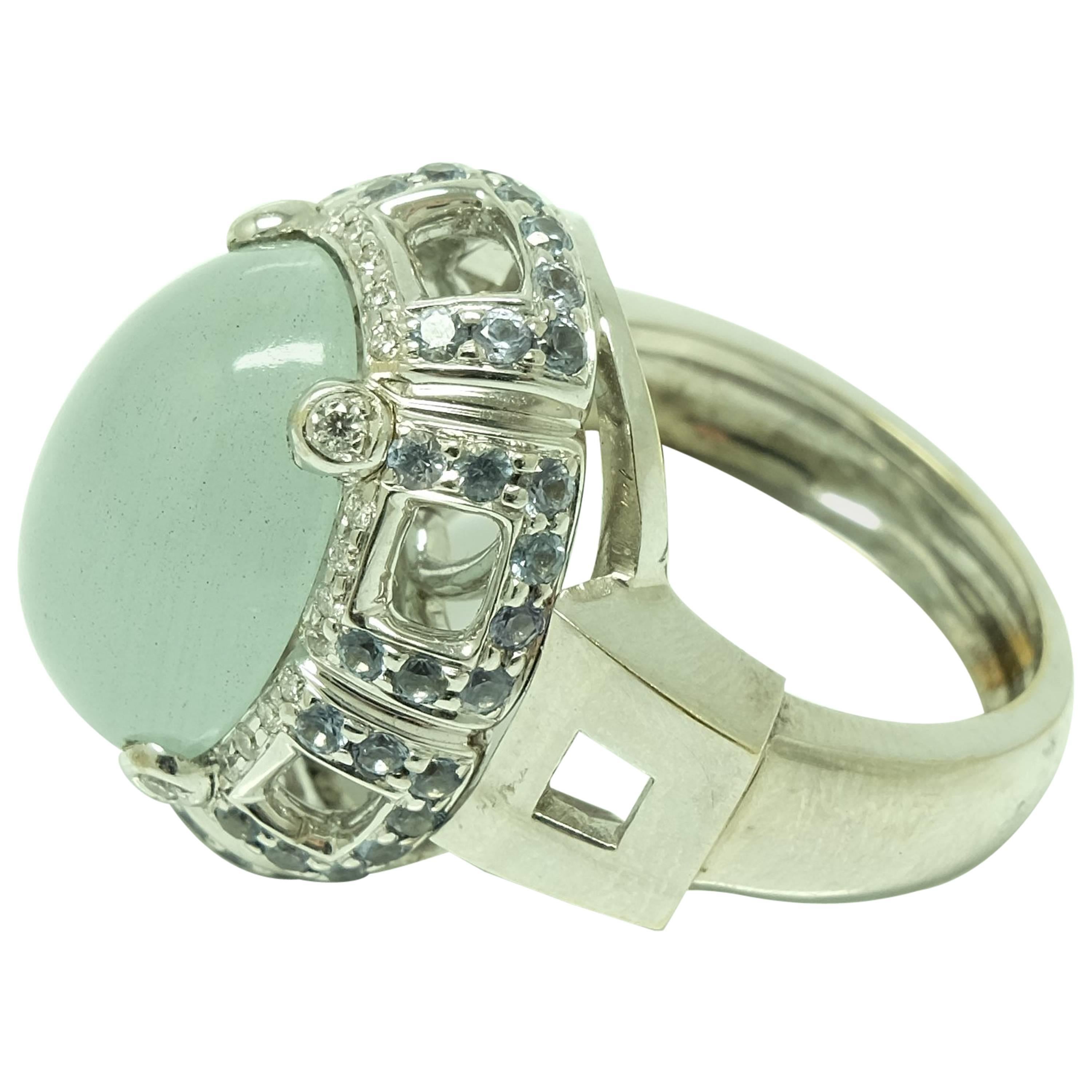 Aquamarine Sapphire Diamond White Gold Cocktail Ring For Sale