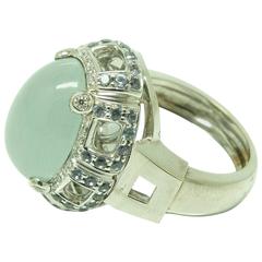 Aquamarine Sapphire Diamond White Gold Cocktail Ring