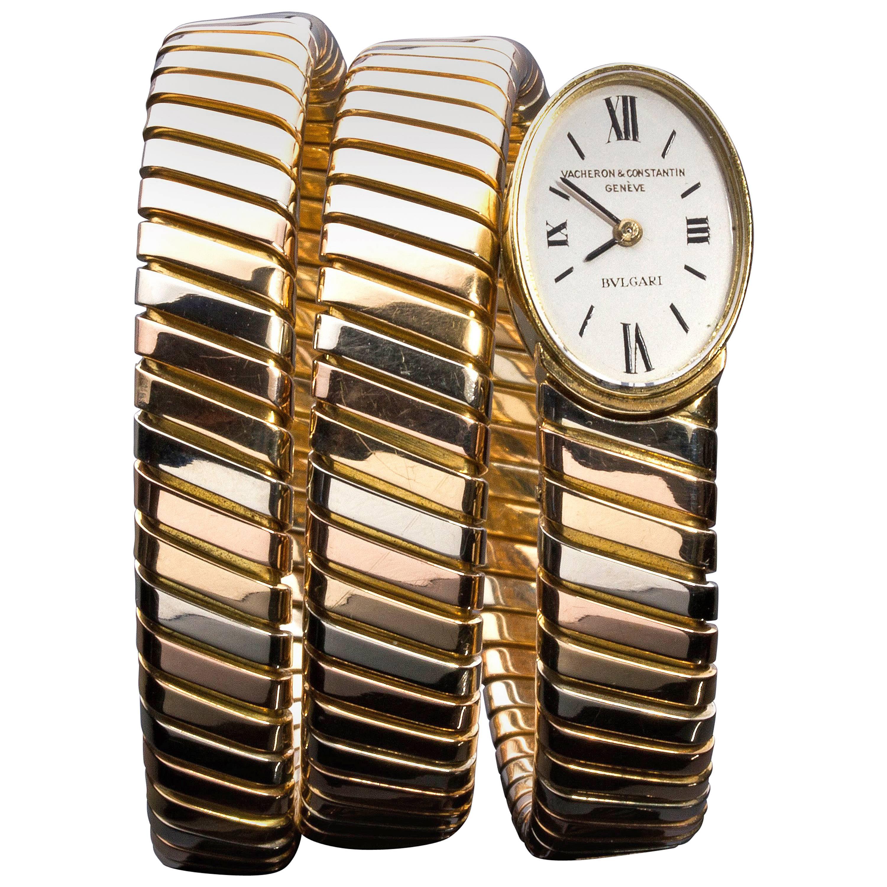 Bulgari, White and Pink Gold Serpent Vacheron Constantin Wristwatch For Sale