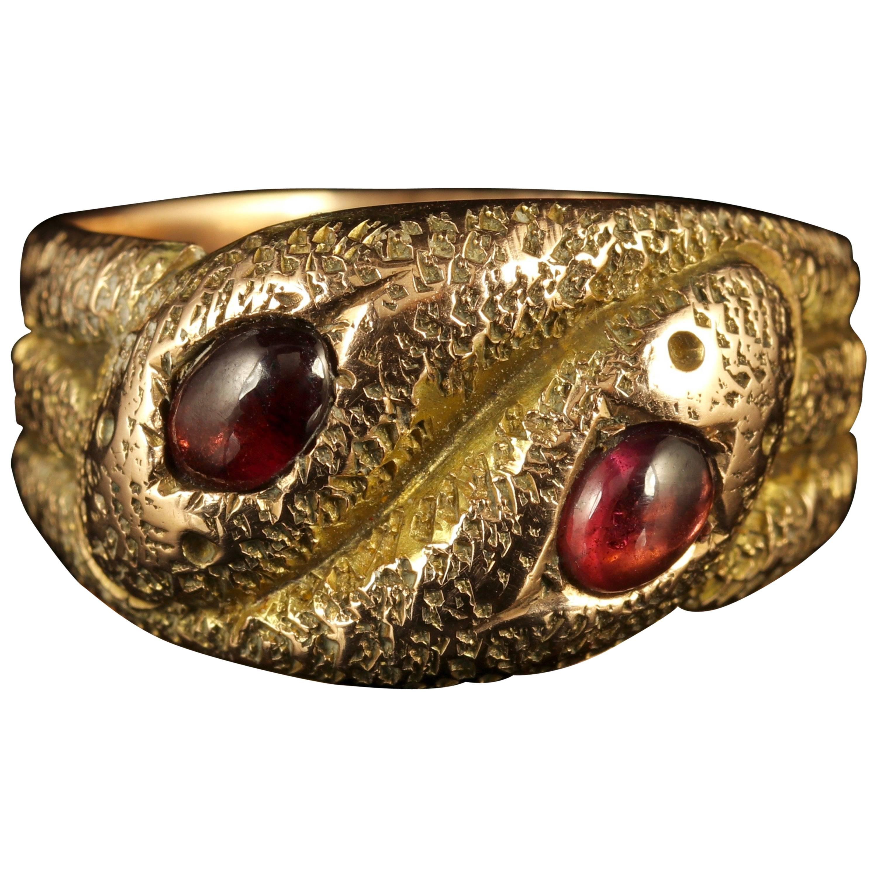 Art Deco Gold Snake Ring Cabochon Garnet, 1920