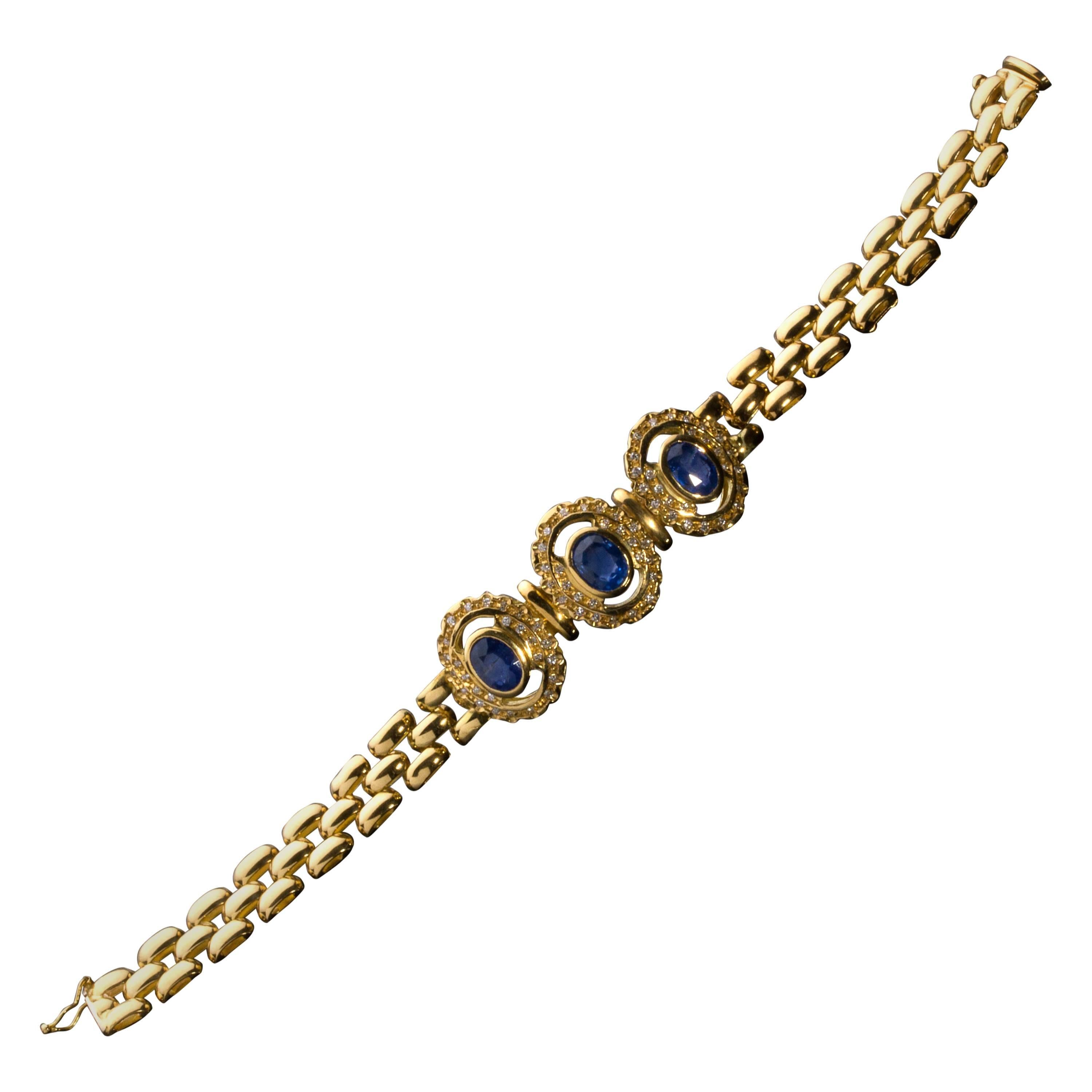 Blue Sapphire and Diamond Gold Bracelet For Sale