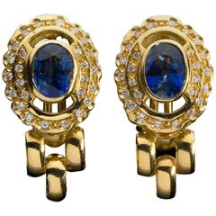 Blue Sapphire and Diamond Gold Earrings