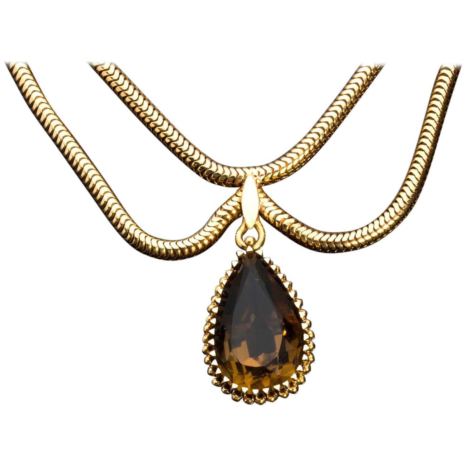 Smoky Quartz Gold Necklace, 1950s, Castellarin Bruno For Sale