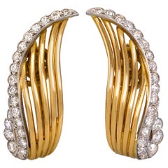 1940s Cartier Diamond Platinum Gold Wing Earclips 8