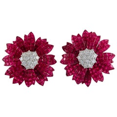 Sabbadini Ruby Diamond Invisible Set Flower Earrings