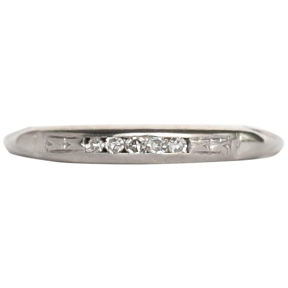 1930s Art Deco Single Cut Diamond White Gold Wedding Band Ring