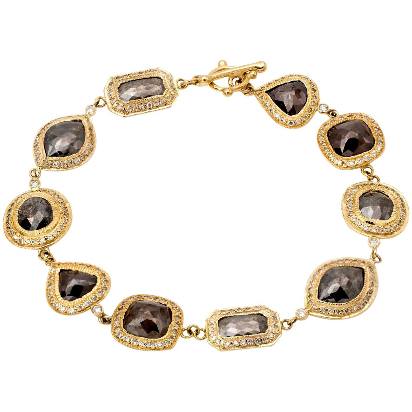 Champagne Brown White Diamond Gold Bracelet in Various Shapes